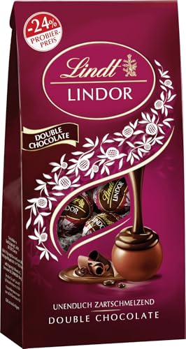 Lindt Schokolade LINDOR Kugeln Double Chocolate, Promotion | 137 g Beutel | circa 10 Kugeln Vollmilchschokolade mit zartschmelzender Füllung | Pralinen-Geschenk | Schokoladen-Geschenk von Lindt