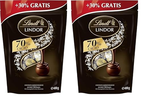 Lindt Schokolade LINDOR Kugeln Edelbitter | 400 g | Ca. 30 Kugeln Edelbitterschokolade mit 70% Kakao mit dunkler zartschmelzender Füllung | Pralinengeschenk | Schokoladengeschenk (Packung mit 2) von Lindt