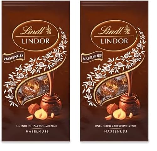 Lindt Schokolade LINDOR Kugeln Haselnuss Milchschokolade| 137 g Beutel | ca. 10 Kugeln Vollmilchschokolade mit zartschmelzender Nuss-Füllung | Pralinen-Geschenk | Schokoladen-Geschenk (Packung mit 2) von Lindt