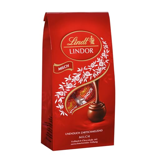 Lindt Schokolade LINDOR Kugeln Milch | 100g im Beutel | ca. 7 Kugeln Vollmilchschokolade mit zartschmelzender Füllung | Pralinen-Geschenk | Schokoladen-Geschenk von Lindt