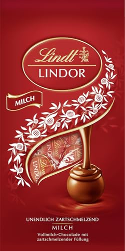 Lindt Schokolade LINDOR Kugeln Milch | 137 g im Beutel | ca. 10 Kugeln Vollmilchschokolade mit zartschmelzender Füllung | Pralinen-Geschenk | Schokoladen-Geschenk von Lindt