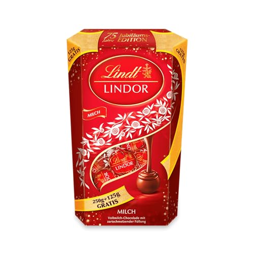 Lindt Schokolade LINDOR Kugeln Milch | 375g Cornet | Vollmilch-Schokolade mit zartschmelzender Füllung | Pralinen-Geschenk | Schokoladen-Geschenk | LINDOR 75 Jahre Jubiläums-Edition von Lindt