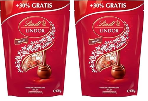 Lindt Schokolade LINDOR Kugeln Milch | 400 g | Ca. 30 Kugeln Vollmilchschokolade mit zartschmelzender Füllung | Pralinen-Geschenk | Schokoladen-Geschenk (Packung mit 2) von Lindt