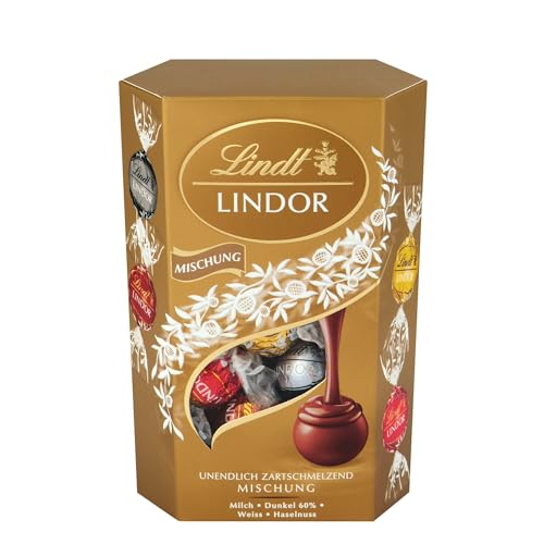 Lindt Schokolade LINDOR Kugeln Mischung | 200g Cornet | Schokoladen-Kugeln mit zartschmelzender Füllung (Vollmilch, Weiss, Dark und Haselnuss | Pralinen-Geschenk | Schokoladen-Geschenk von Lindt