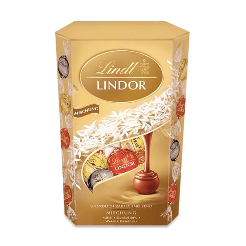 Lindt Schokolade LINDOR Kugeln Mischung | 500 g | ca. 40 mit zartschmelzender Füllung (Vollmilch, Weiß, Dark und Haselnuss) im süßen Cornet | Pralinen | Schokoladen Geschenk von Lindt