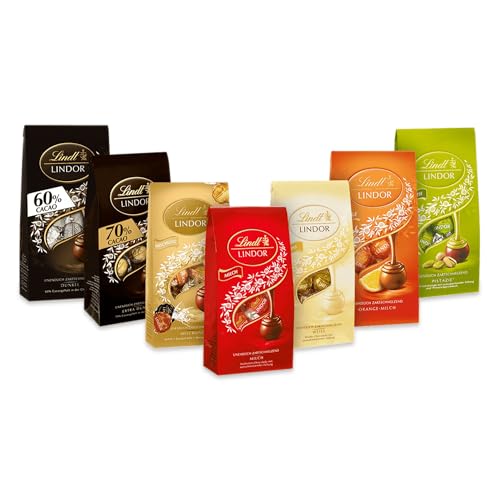 Lindt Schokolade LINDOR Kugeln Mischung Beutel Set | 956 g | 7 Sorten 137 g (Salted Caramel, Weiß, 70% , Pistazie, Mix, Milch, 60%) | Pralinengeschenk | Schokoladengeschenk | Großpackung von Lindt