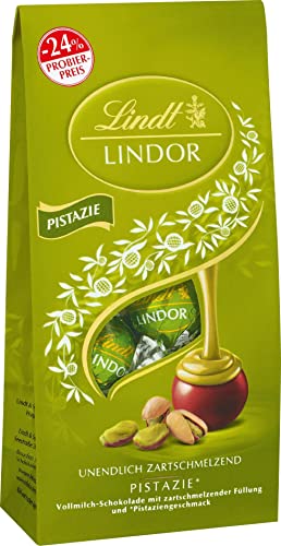 Lindt Schokolade LINDOR Kugeln Pistazie, Promotion | 137 g Beutel | ca. 10 Kugeln Vollmilchschokolade mit zartschmelzender Pistazien-Füllung | Pralinen-Geschenk | Schokoladen-Geschenk von Lindt