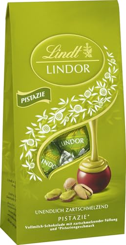 Lindt Schokolade LINDOR Kugeln Pistazie | 137 g Beutel | ca. 10 Kugeln Vollmilchschokolade mit zartschmelzender Pistazien-Füllung | Pralinen-Geschenk | Schokoladen-Geschenk von Lindt