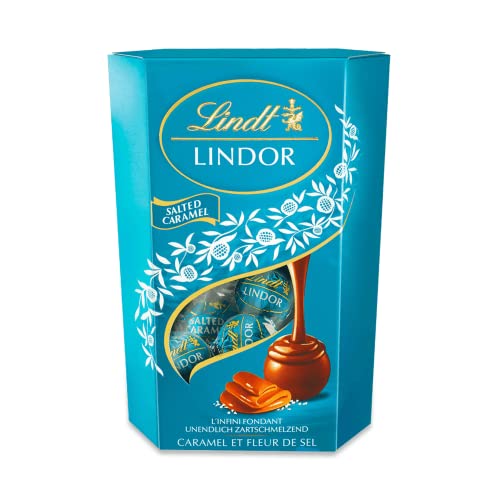 Lindt LINDOR Kugeln Salted Caramel | 500 g Cornet | 40 Milchschokoladen-Pralinen mit zartschmelzender Salz-Karamell-Füllung | Pralinen-Geschenkbox von Lindt