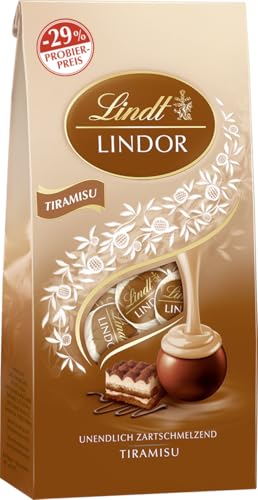 Lindt Schokolade LINDOR Kugeln Tiramisu | 137 g Beutel | 11 Kugeln Vollmilchschokolade mit zartschmelzender Cheesecake-Füllung | Pralinen-Geschenk | Schokoladen-Geschenk | AKTION von Lindt