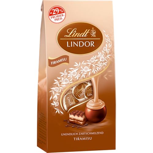 Lindt Schokolade LINDOR Kugeln Tiramisu | 137 g Beutel | 11 Kugeln Vollmilchschokolade mit zartschmelzender Cheesecake-Füllung | Pralinen-Geschenk | Schokoladen-Geschenk | AKTION von Lindt