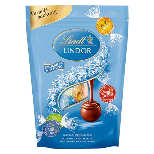 Lindt Schokolade LINDOR Kugeln Vollmilch-Mischung | 400 g | Ca. 30 in den Sorten Milch, Pistazie, Milchcrème, Caramel | Pralinengeschenk | Schokoladengeschenk von Lindt