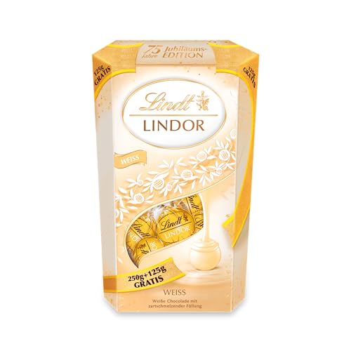 Lindt Schokolade LINDOR Kugeln Weiß | 375 g Cornet | Weiße Schokolade mit zartschmelzender Füllung | Pralinen-Geschenk | Schokoladen-Geschenk | LINDOR 75 Jahre Jubiläums Edition von Lindt