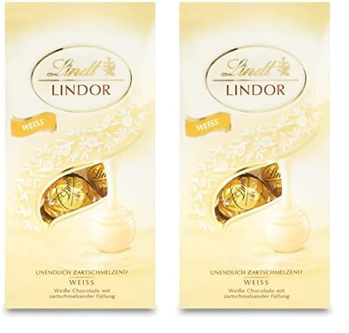 Lindt Schokolade LINDOR Kugeln weiß | 137 g Beutel | ca. 10 Kugeln weiße Schokolade mit zartschmelzender Füllung | Pralinen-Geschenk | Schokoladen-Geschenk (Packung mit 2) von Lindt