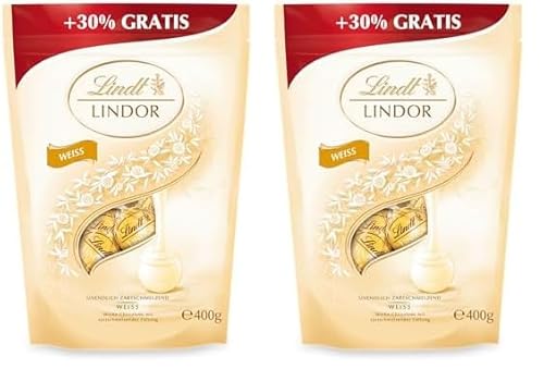 Lindt Schokolade LINDOR Kugeln weiß | 400 g | Ca. 30 Schokoladen Kugeln weiße Schokolade mit zartschmelzender Füllung | Pralinengeschenk | Schokoladengeschenk (Packung mit 2) von Lindt