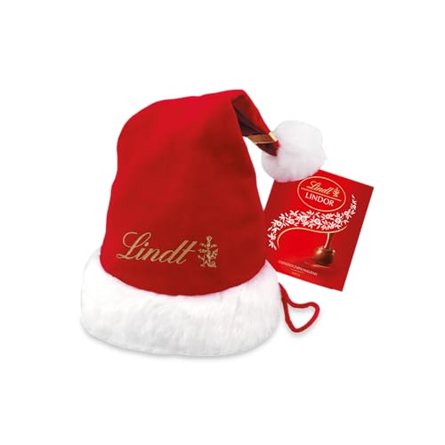 Lindt Schokolade LINDOR Milch, Weihnachtsmann Mütze mit Schokoladen-Kugeln, Kugeln mit zartschmelzender Füllung, Pralinen-Geschenk, 175g von Lindt