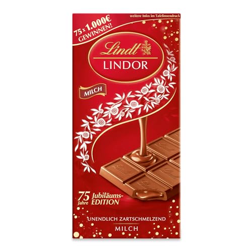 Lindt Schokolade LINDOR Milch | 100g Tafel | Feinste Vollmilch-Schokolade mit einer unendlich zartschmelzenden Füllung | Schokoladentafel | Schokoladengeschenk | 75 Jahre von Lindt