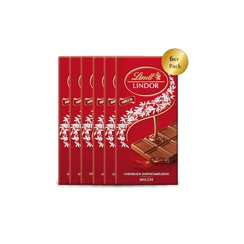 Lindt Schokolade LINDOR Milch | 6 x 100 g Tafel | Feinste Vollmilch-Schokolade mit einer unendlich zartschmelzenden Füllung | Schokoladentafel | Schokoladengeschenk von Lindt