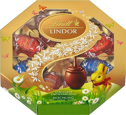 Lindt Schokolade LINDOR Oster Mix | 144 g Kassette | Zartschmelzende LINDOR Eier in drei Sorten: Vollmilch, Feinherb, Nuss | Osterschokolade | Schokoladengeschenk | 1er Pack von Lindt