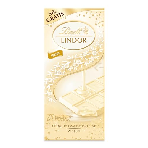 Lindt Schokolade LINDOR Weiß | 150g Tafel | Weiße Schokolade mit einer unendlich zartschmelzenden Füllung | Schokoladengeschenk | 75 Jahre von Lindt