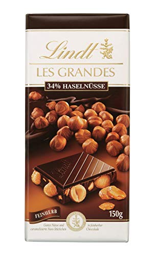 Lindt Schokolade Les Grandes Haselnuss Feinherb | 150 g Tafel | Ganze Nüsse und karamellisierte Nuss-Stückchen in feinherber Schokolade | Schokoladentafel | Schokoladengeschenk von Lindt