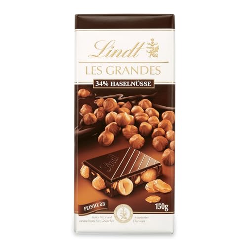 Lindt Schokolade Les Grandes Haselnuss Feinherb Tafel | Ganze Nüsse und karamellisierte Nuss-Stückchen in feinherber Schokolade | Schokoladentafel | Schokoladengeschenk, 150g von Lindt