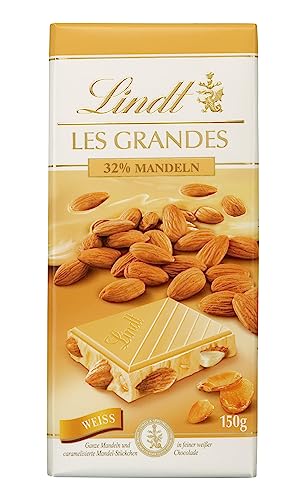 Lindt Schokolade Les Grandes Mandel | 150 g Tafel | Ganze Mandeln und karamellisierte Mandel-Stückchen in feiner weißer Schokolade | Schokoladentafel | Schokoladengeschenk von Lindt