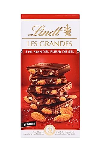 Lindt Schokolade Les Grandes Salz-Mandel | 150 g Tafel | gesalzene Mandeln und karamellisierte Mandel-Stückchen in feinherber Schokolade | Schokoladentafel | Schokoladengeschenk von Lindt