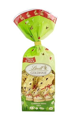 Lindt Schokolade Mini GOLDHASEN | 105 g | 10 x Mini Vollmilch-Schokoladen GOLDHASEN zu Ostern | Osterschokolade | Schokoladengeschenk | Schokoladenhasen | Osterhase von Lindt