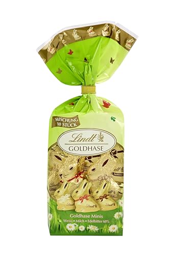 Lindt Schokolade Mini GOLDHASEN Mix | 105 g | 10 x Mini GOLDHASEN zu Ostern in den Sorten Weiß, Milch und Dark 60% | Osterschokolade | Schokoladengeschenk | Schokoladenhasen | Osterhase von Lindt