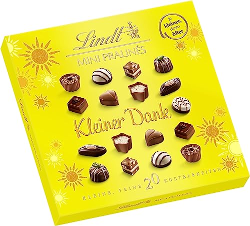 Lindt Schokolade Mini Pralinés l Emotionale Botschaften l 1 x 100 g l Pralinés-Schachtel mit 20 Pralinen in 9 köstlichen Sorten mit und ohne Alkohol l Pralinengeschenk von Lindt