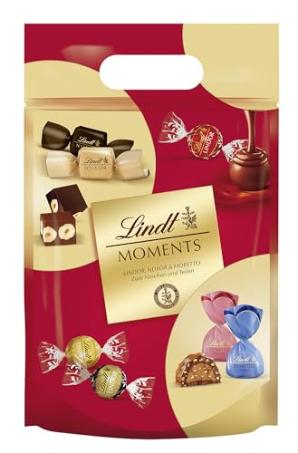 Lindt Schokolade Moments XL Beutel | 750g | Raffinierte Mischung aus feinsten LINDOR Kugeln, knackig-nussiger NUXOR Gianduja-Schokolade und knusprigen FIORETTO Pralinés | Schokoladen-Geschenk von Lindt