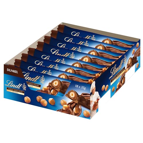 Lindt Schokolade NUSS DELUXE Riegel Dunkle Haselnuss | 18 x 35g | Geröstete Haselnüsse in feiner Nusscrème umhüllt von dunkler, feinschmelzender Schokolade | Pralinengeschenk | Schokoladengeschenk von Lindt