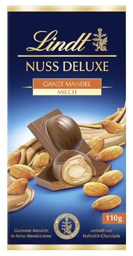 Lindt Schokolade NUSS DELUXE Vollmilch Mandel| 110g Tafel | Geröstete Mandeln in feiner Mandelcrème umhüllt von feinschmelzender Vollmilch-Schokolade | Schokoladentafel | Schokoladengeschenk von Lindt