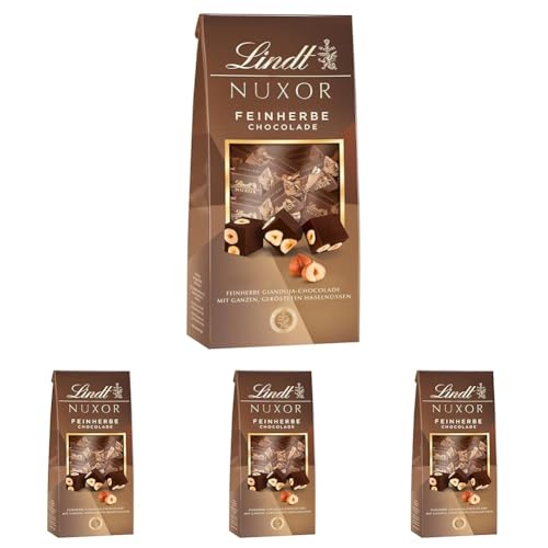 Lindt Schokolade NUXOR Feinherb | 103 g Beutel | Feinherbe Gianduja Schokolade mit ganzen, gerösteten Haselnüssen | Pralinen-Geschenk | Schokoladengeschenk (Packung mit 4) von Lindt