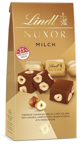 Lindt Schokolade NUXOR Milch | 103 g Beutel | Cremige Gianduja Milch-Schokolade mit ganzen, gerösteten Haselnüssen | Pralinen-Geschenk | Probierpreis Aktion von Lindt