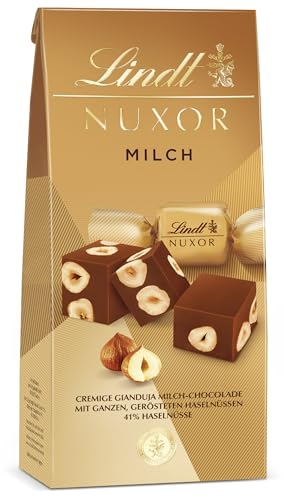 Lindt Schokolade NUXOR Milch | 103 g Beutel | Cremige Gianduja Milch-Schokolade mit ganzen, gerösteten Haselnüssen | Pralinen-Geschenk | Schokoladengeschenk von Lindt