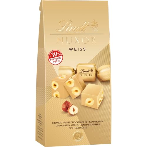 Lindt Schokolade NUXOR Weiss, Promotion | 103g Beutel | Cremige weisse Schokolade mit ganzen, gerösteten Haselnüssen | Pralinen-Geschenk | Schokoladengeschenk von Lindt