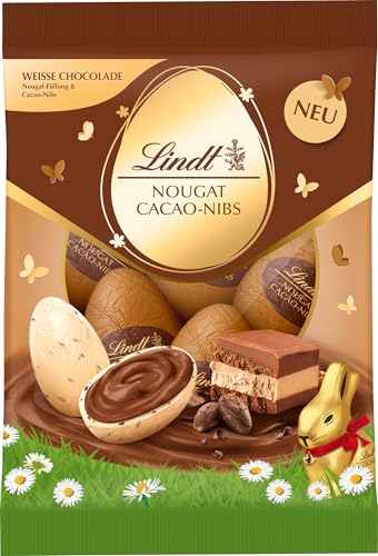 Lindt Schokolade Nougat Cacao-Nibs Eier | 90 g Beutel | Weiße Schokoladen Eier gefüllt mit Haselnusscrème | Oster Schokolade | Schokoladengeschenk | Ostereier | Schokoeier von Lindt