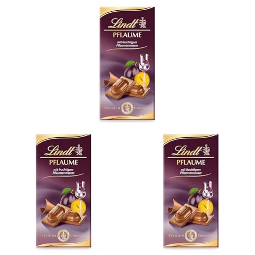 Lindt Schokolade Pflaume | 100 g Tafel | Vollmilch-Schokolade mit fruchtigem Zwetschgenwasser | Schokoladentafel | Schokoladengeschenk (Packung mit 3) von Lindt