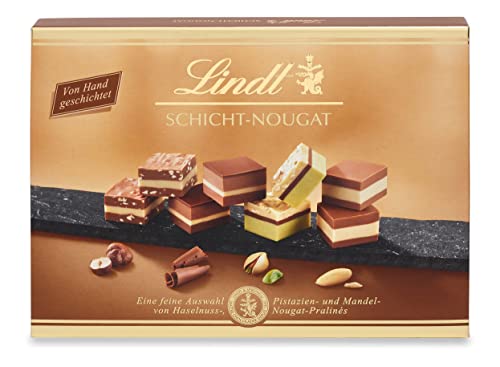 Lindt Schokolade - Schicht Pralinen | 125 g | Pralinés-Schachtel mit 12 von Hand geschichteten Mandel-, Haselnuss- und Pistazien-Nougat Spezialitäten | Pralinengeschenk | Schokoladengeschenk von Lindt
