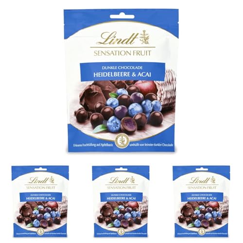 Lindt Schokolade Sensation Fruit Heidelbeere und Acai | 150 g | Dunkle feinherb Schokoladen Kugel mit erlesener Fruchtfüllung auf Apfelbasis | Pralinengeschenk | Schokoladengeschenk (Packung mit 4) von Lindt