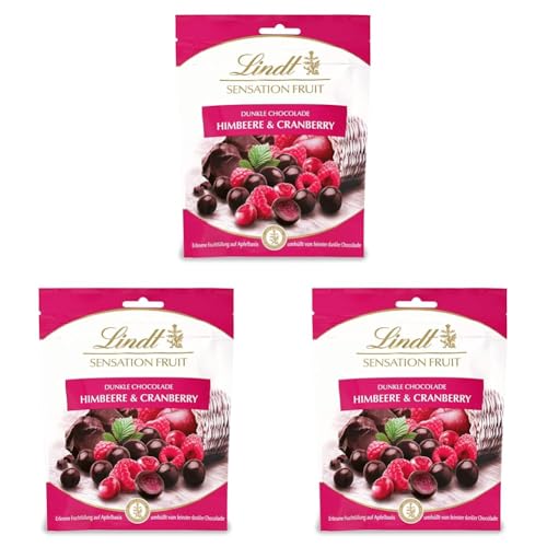 Lindt Schokolade Sensation Fruit Himbeere und Cranberry | 150 g | Dunkle Schokoladen-Kugeln mit erlesener Fruchtfüllung auf Apfelbasis | Pralinengeschenk | Schokoladengeschenk (Packung mit 3) von Lindt