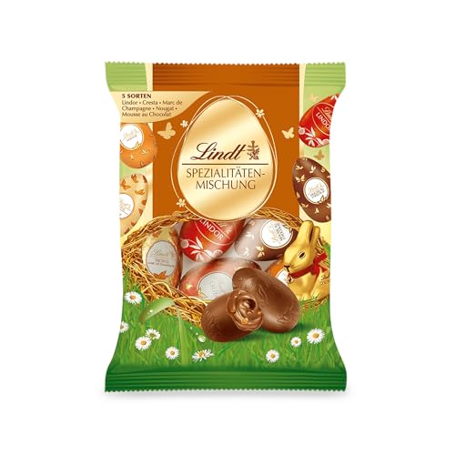 Lindt Schokolade Spezialitäten Mix Eier | 3 x 90 g | Vollmilch-Eier in fünf Sorten mit und ohne Alkohol (Marc de Champagne, Nougat, Cresta, Mousse au Chocolat, Lindor Milch) | Oster Schokolade von Lindt