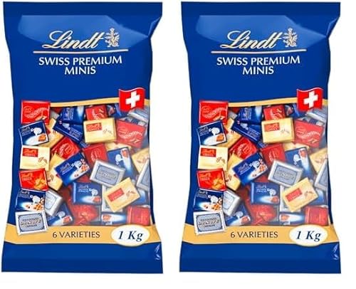 Lindt Schokolade Swiss Napolitains | 1 kg | Vollmilchschokoladen Mini Tafeln in den Sorten, Milch-Nuss, LINDOR Milch, Cresta, Weiß, Crémant | Großpackung | Schokoladengeschenk (Packung mit 2) von Lindt