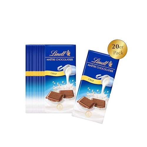 Lindt Schokolade Vollmilch Crisp | 20 x 100g Tafel | Aus zartschmelzender Vollmilch-Schokolade mit knusprigen Cerealien | Schokoladentafel | Großpackung von Lindt