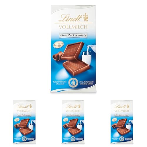 Lindt Schokolade Vollmilch ohne Zuckerzusatz | 100 g Tafel | Feinste und ohne Gluten | Schokoladengeschenk (Packung mit 4) von Lindt