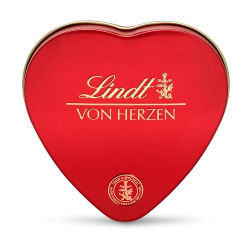 Lindt Schokolade von Herzen | 30 g | 6 Pralinés in den Sorten Marc de Champagne, Coeur à l'Orange, Vollmilch mit Krokant, Orange Marzipan in schöner Herzdose | Pralinengeschenk | Schokoladengeschenk von Lindt