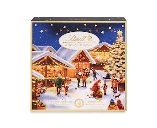 Lindt Schokolade Weihnachtsmarkt Mini-Tisch-Adventskalender 2024 , 115 g , 24 süße Mini Kugeln in verschiedenen Sorten , Schokolade für die Weihnachtszeit , Schokoladen-Geschenk von Lindt