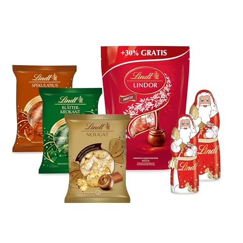 Lindt Schokolade | Weihnachtsset Mischung 898g | LINDOR Milch, Weihnachtsmann, Blätterkrokant und Spekulatius | Zum Teilen und Verschenken von Lindt